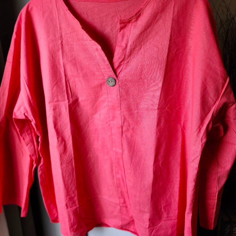 Red 100% Linen Top Perfect for pairing with pants,  jeans, pencil skirt, shorts